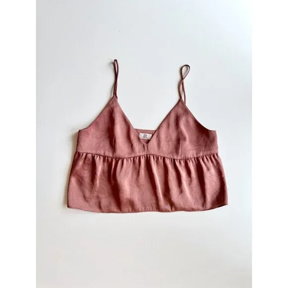 Aritzia LITTLE MOON Lover Nutmeg Brown Satin Cropped Peplum Camisole, Size XS - Picture 5 of 13